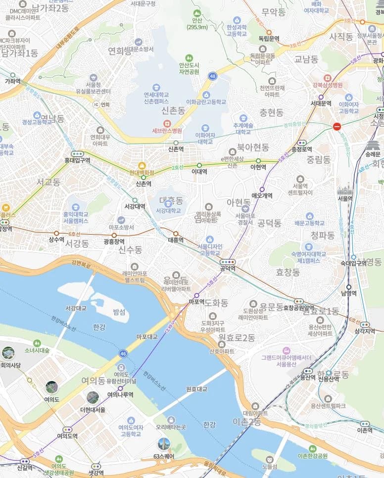 마포구 일원 상세 지도 (이대역·대흥역·광흥창역·신촌역·공덕역 등)