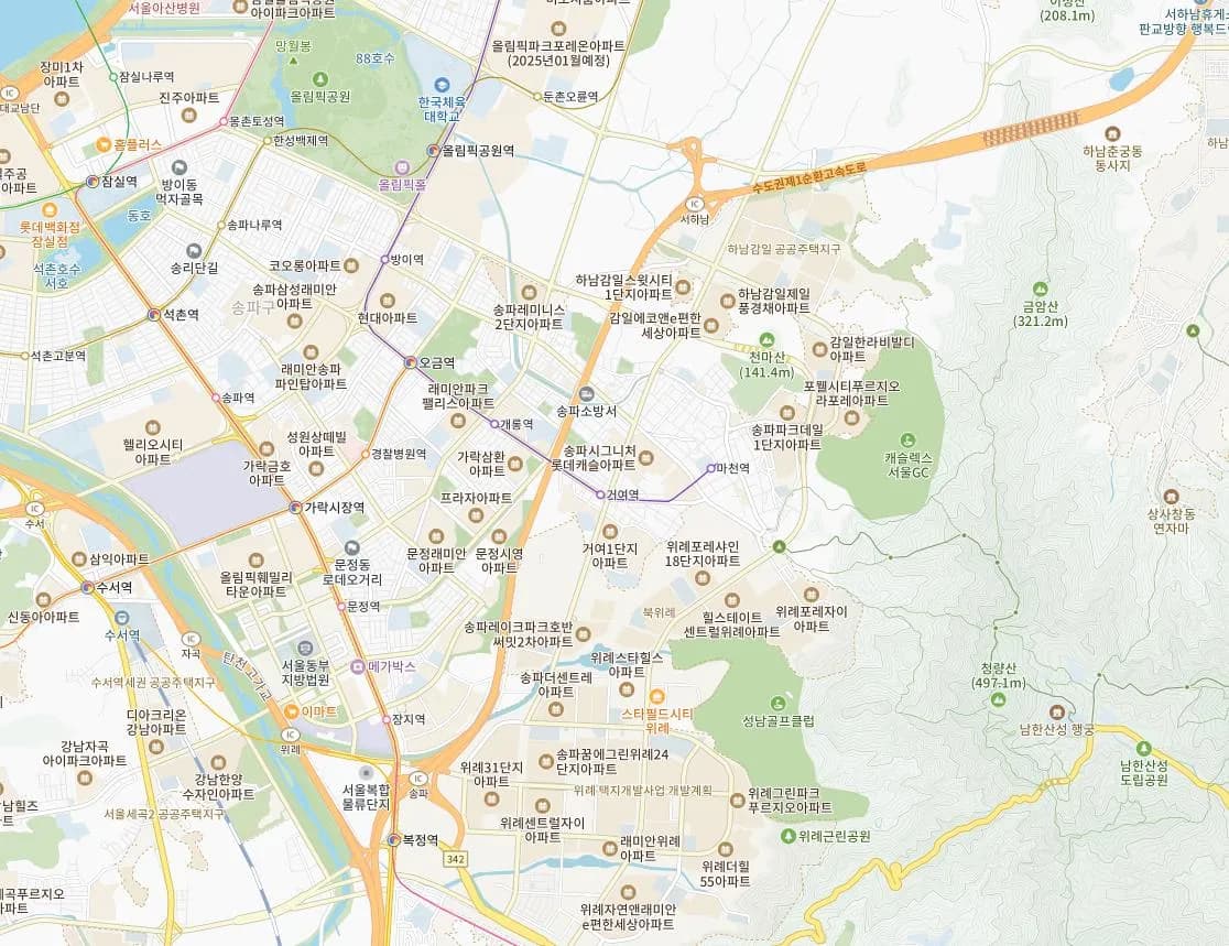 송파 비스타동원 인근 개발 계획 위치도